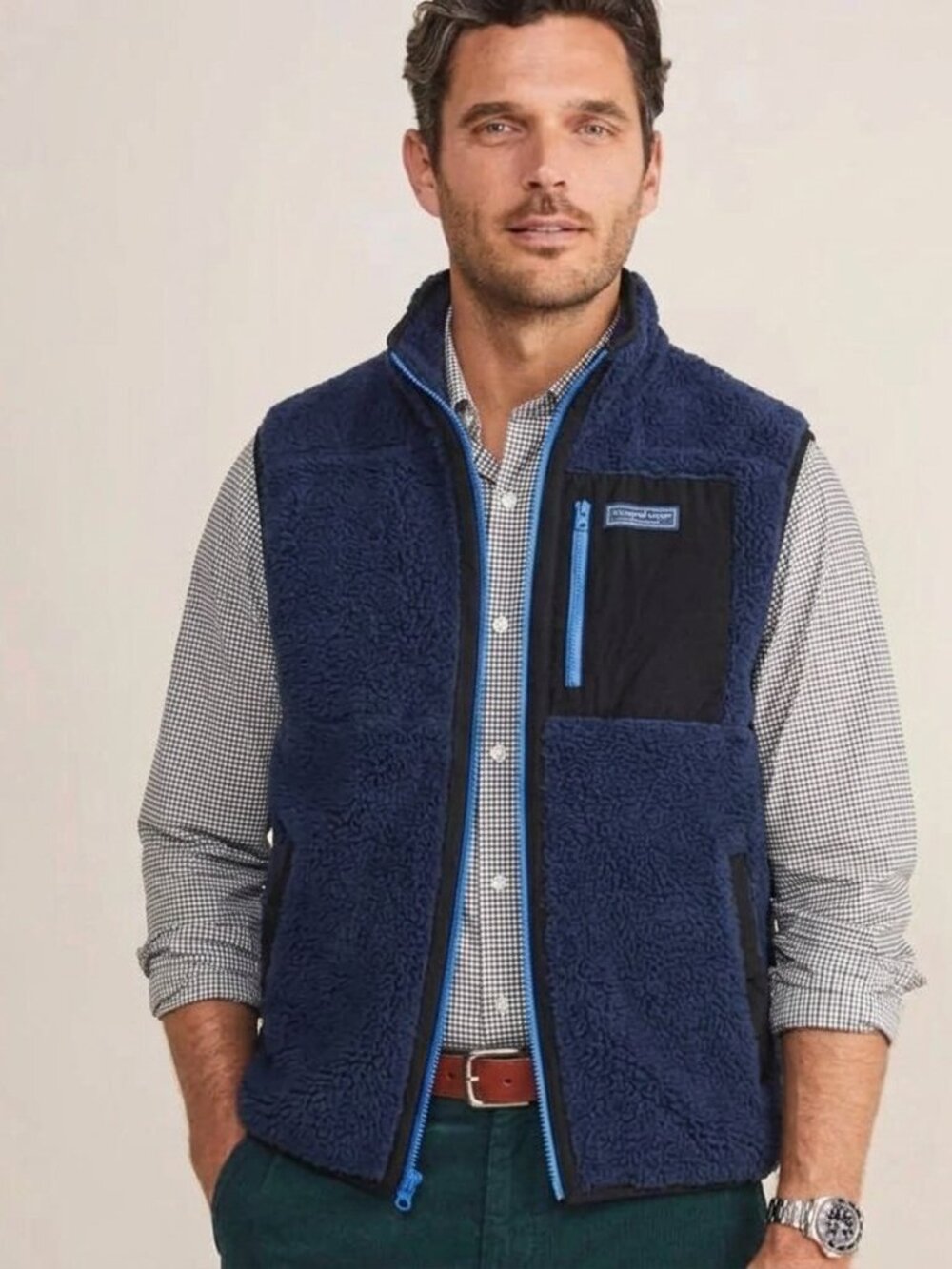 Vineyard Vines NWT Men's Sherpa SuperShep Vest Size XL Navy Blue